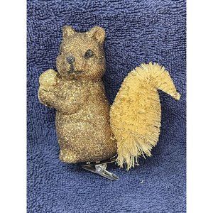 Vintage Squirrel Christmas Tree Clip On Ornament Sparkly Gold‎